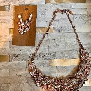 Rose, gold earring and necklace set with bling bling